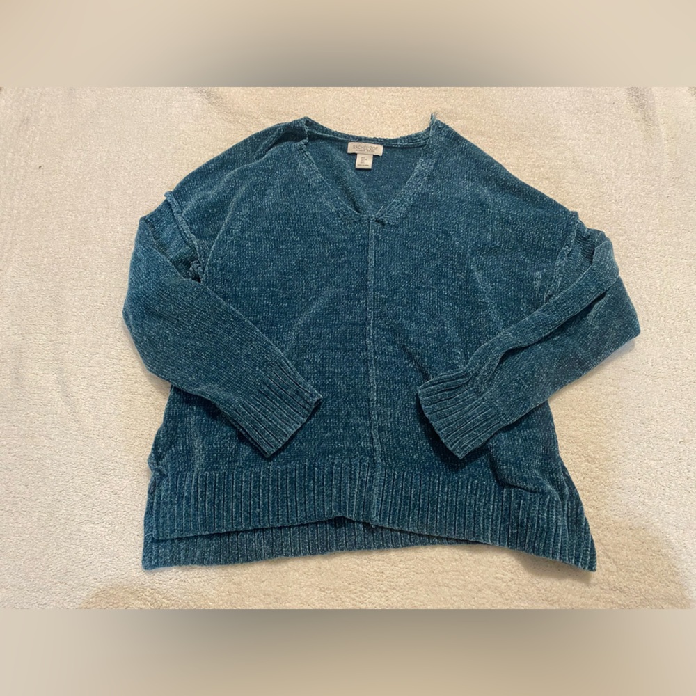 Rachel Zoe Teal Blue V‑Neck Chenille Sweater